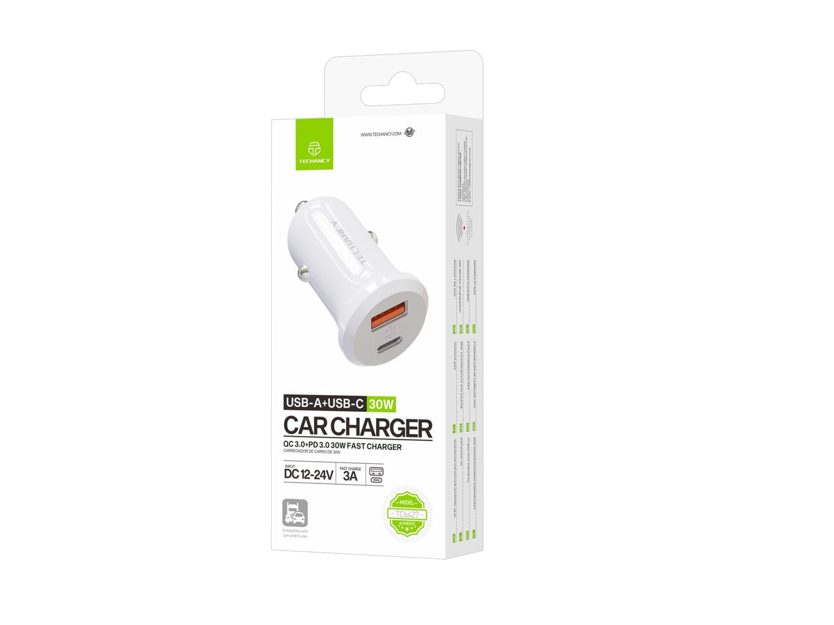 Techancy Billaddare 30W – USB-A + USB-C, QC3.0 & PD3.0